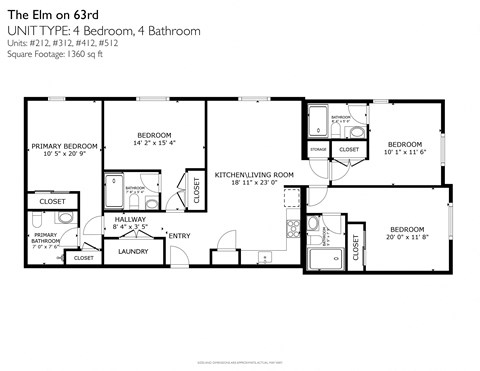 Floor plan for 4 beds, 4 baths, 1275 sqft
